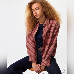 NWT Uniqlo Flannel Boxy Shirt, Red Plaid, Size M